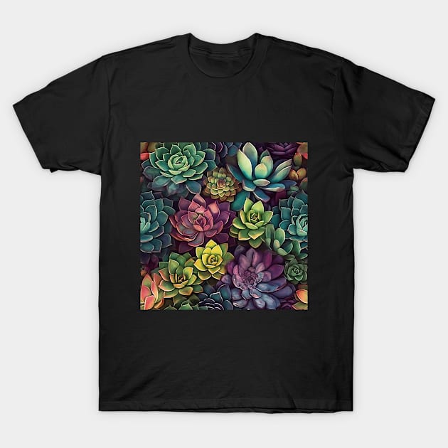 Colorful Succulents Pattern T-Shirt by The Art Mage